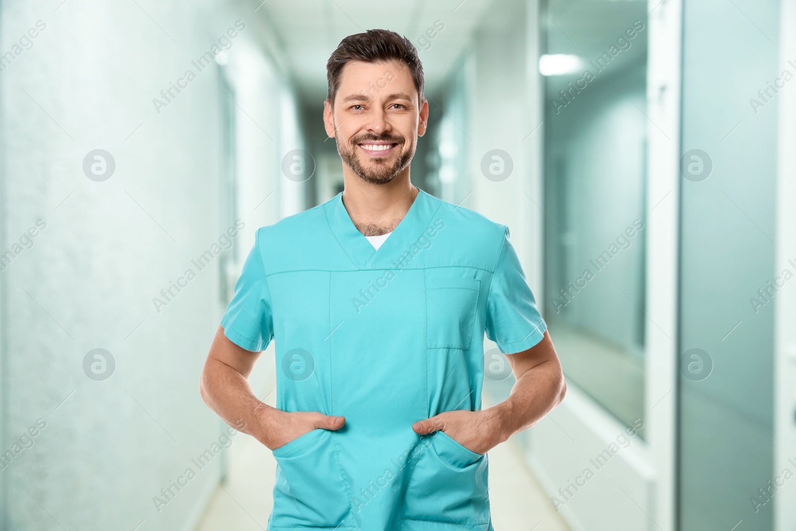 Image of Nurse in uniform at hospital. Medical staff