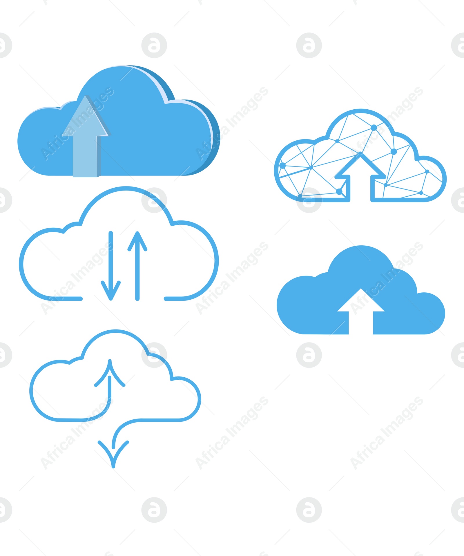 Illustration of Web hosting service. Cloud with arrows illustrations on white background