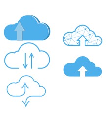 Illustration of Web hosting service. Cloud with arrows illustrations on white background