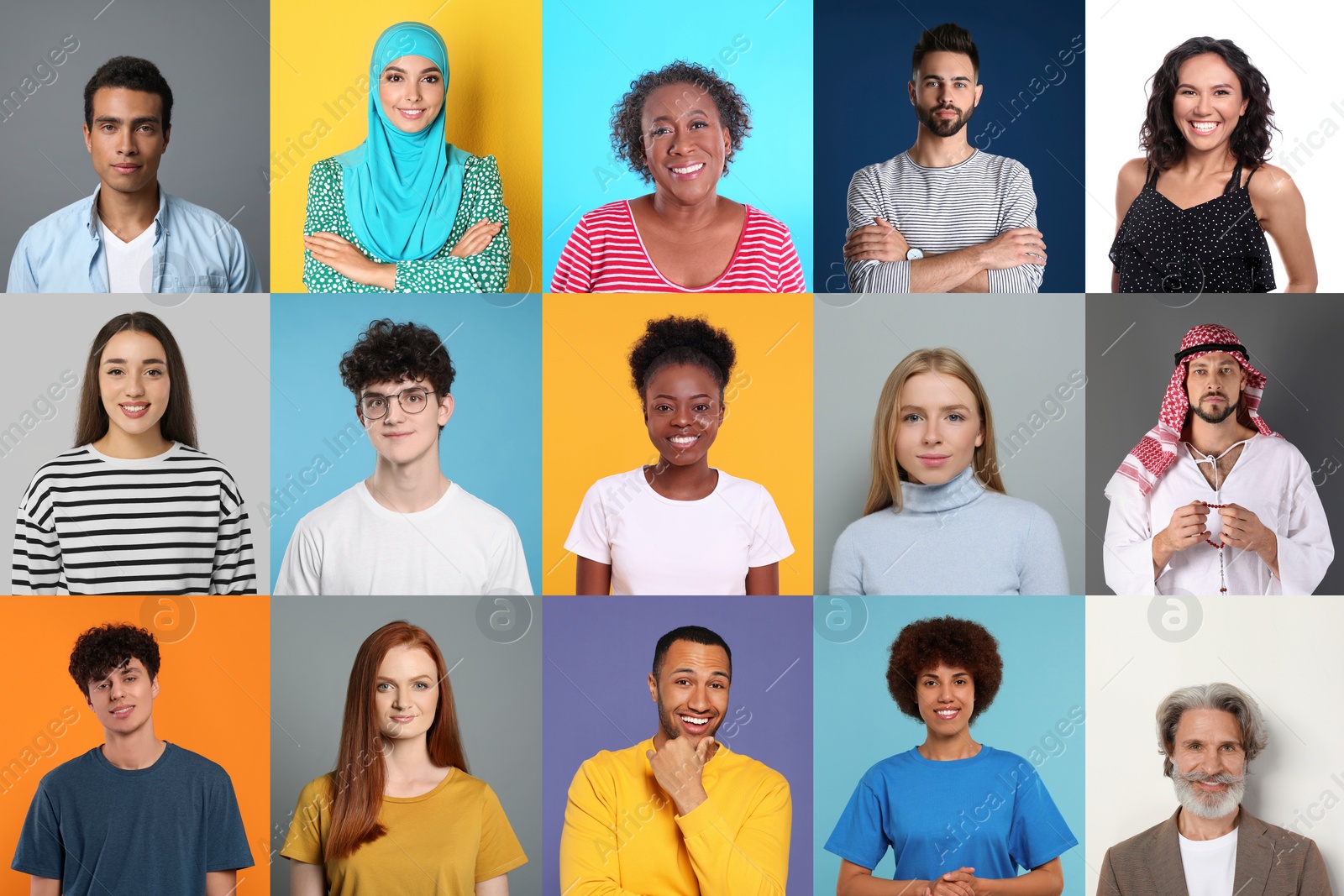 Image of Collage with portraits of people on different color backgrounds