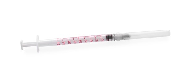 Photo of New medical insulin syringe with needle isolated on white