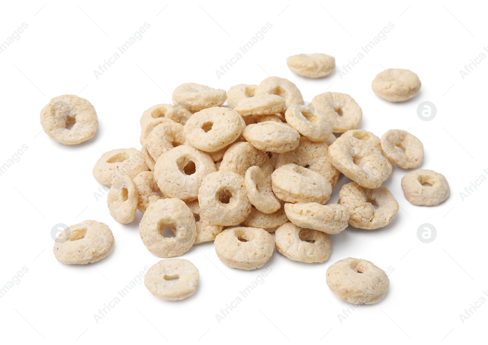 Photo of Tasty sweet cereal rings isolated on white