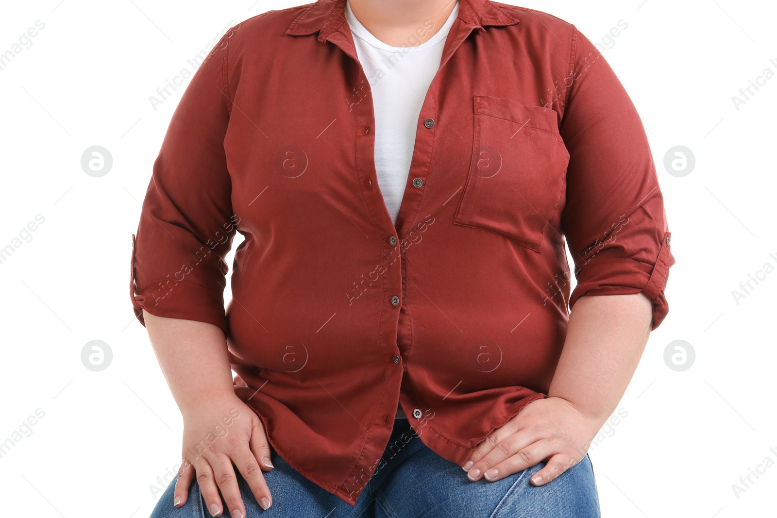 Photo of Overweight woman on white background