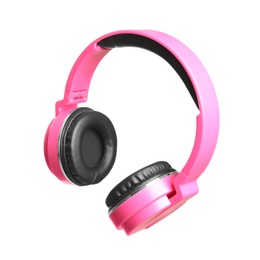 Stylish headphones with pads on white background