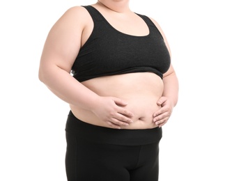 Photo of Overweight woman on white background