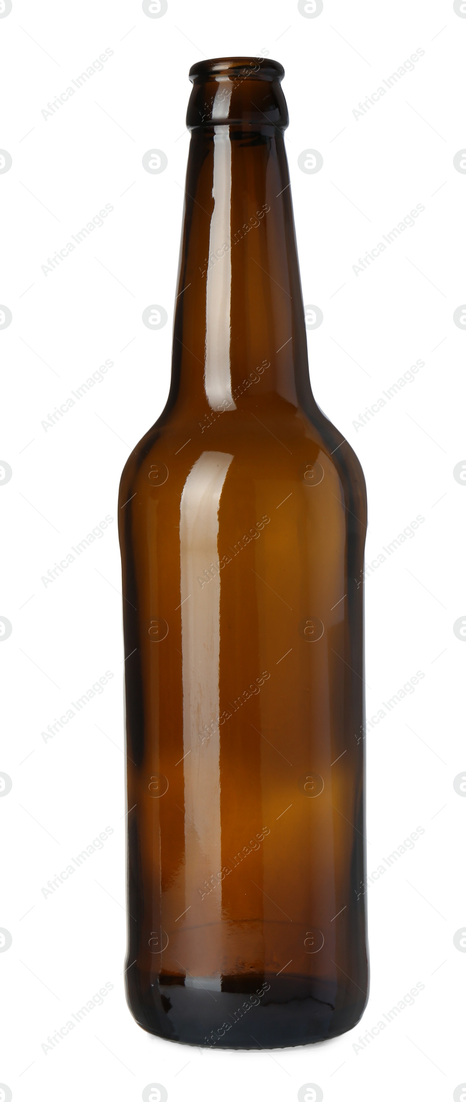 Photo of Empty brown glass bottle isolated on white