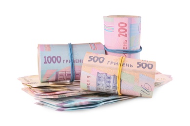 Photo of Ukrainian money on white background. National currency