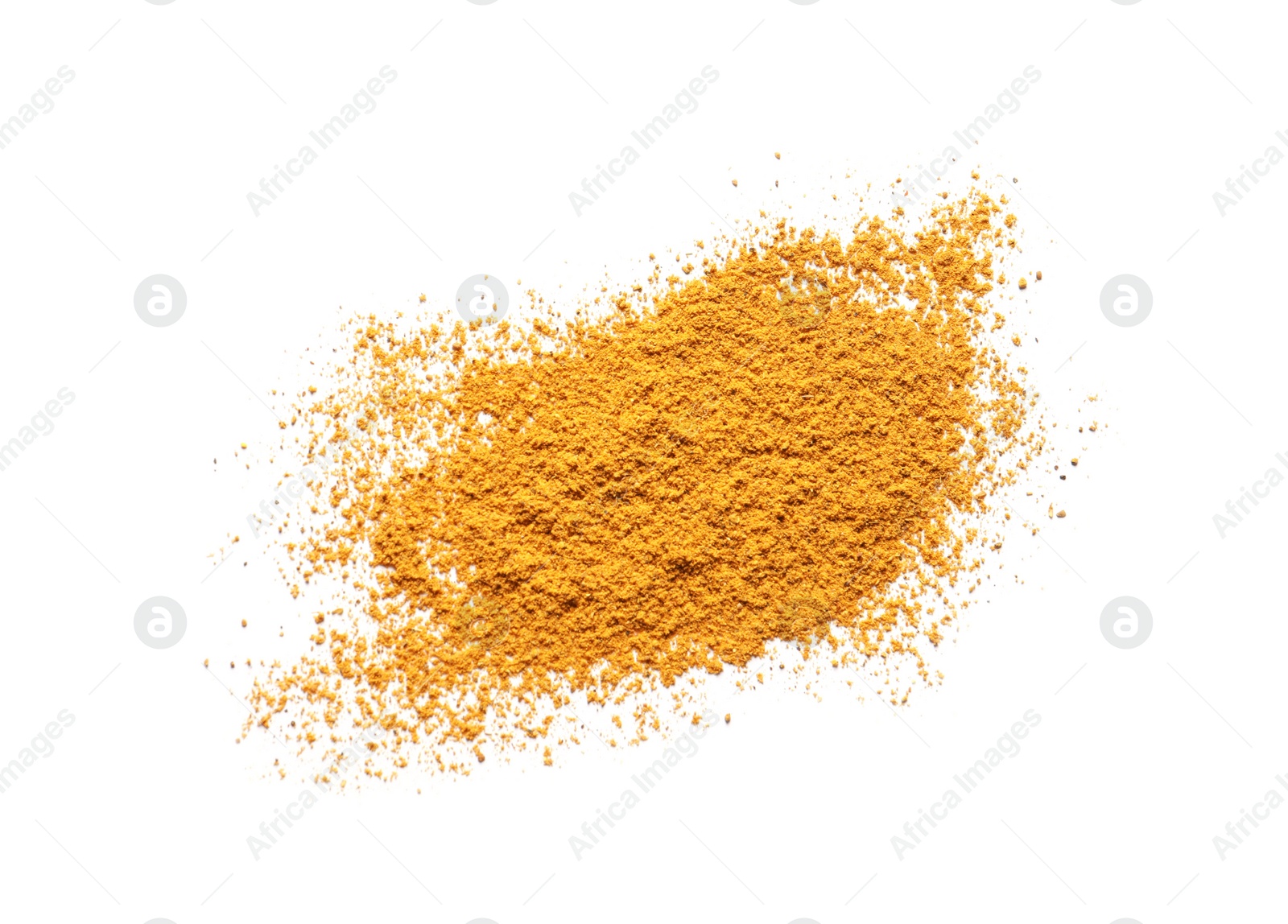 Photo of Dry curry powder isolated on white, top view