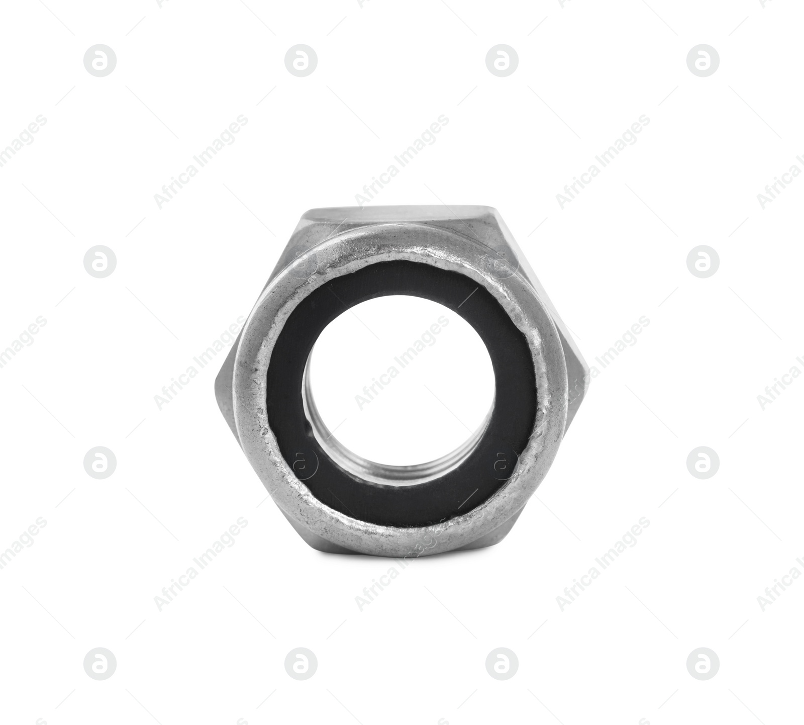 Photo of One metal lock nut isolated on white