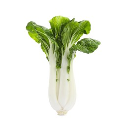 Photo of Fresh green pak choy cabbage isolated on white, top view