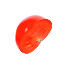 Cut red cherry tomato on white background
