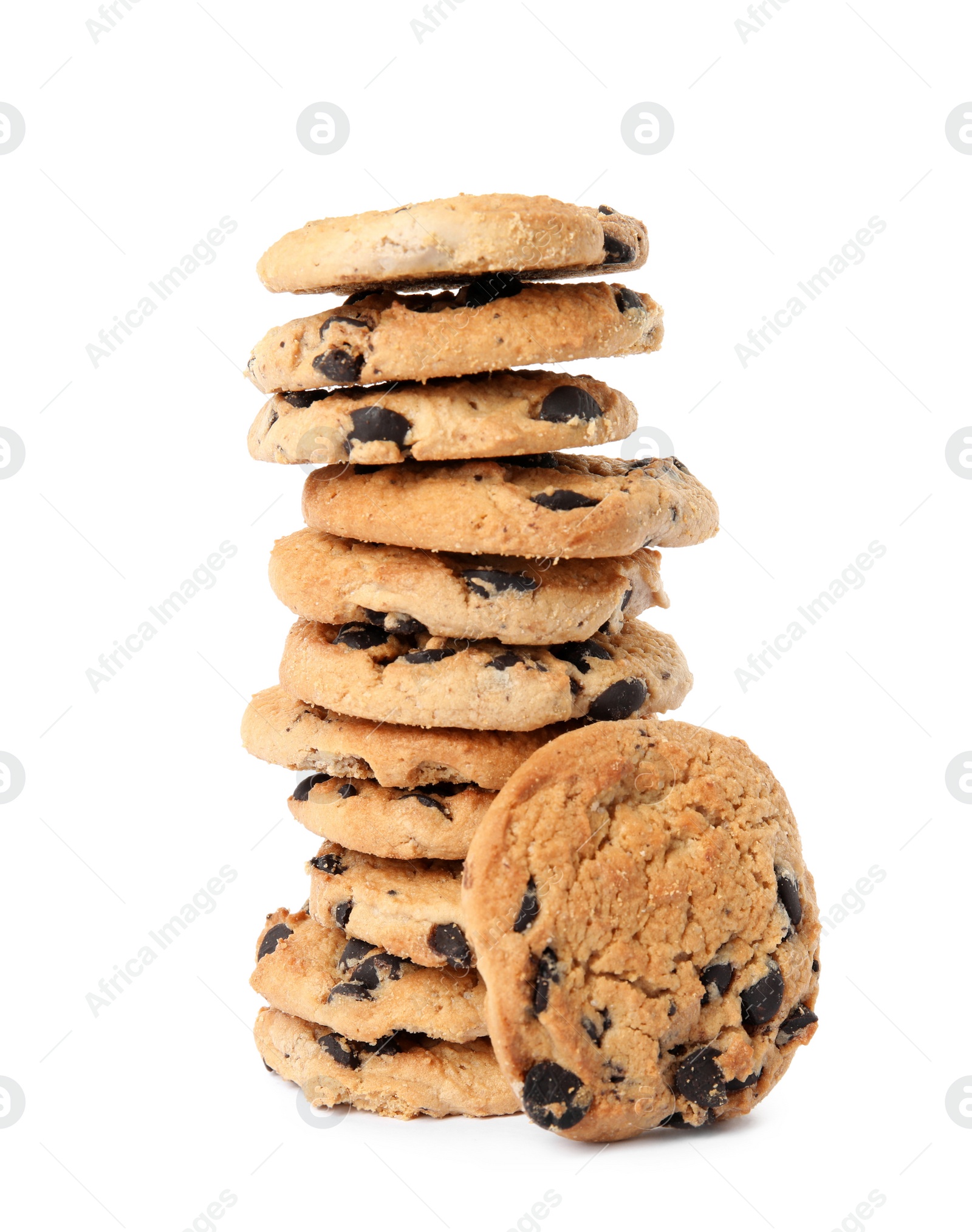 Photo of Delicious chocolate chip cookies on white background