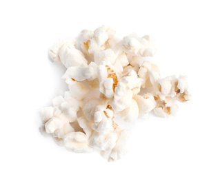 Tasty fresh pop corn isolated on white, top view