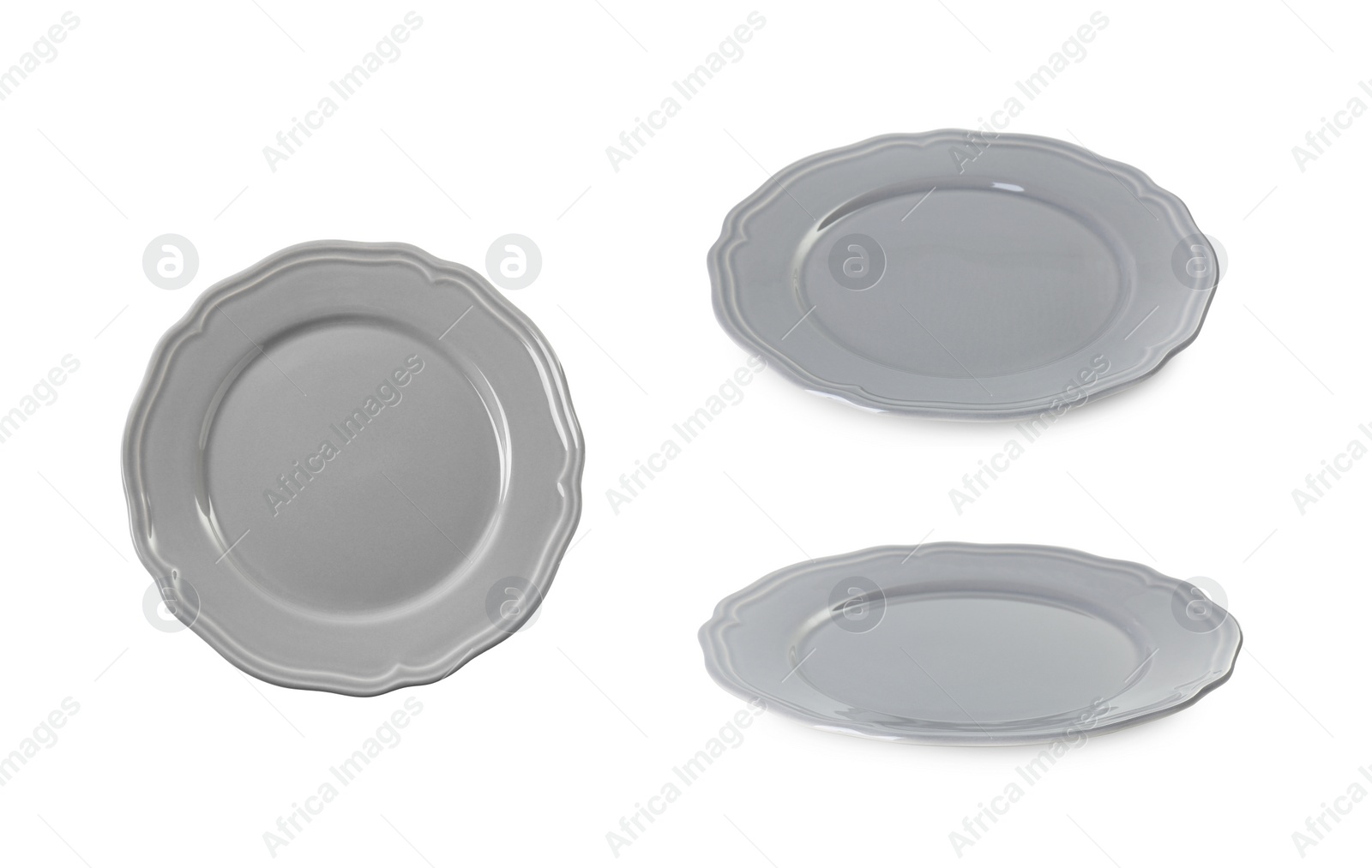 Image of Empty ceramic plate isolated on white, set with different views