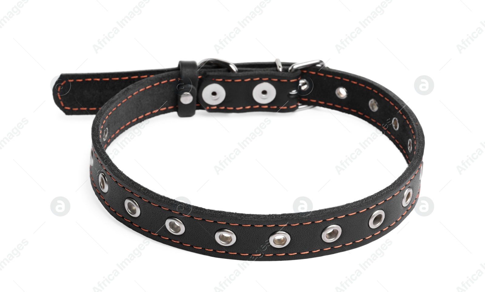 Photo of Black leather dog collar isolated on white