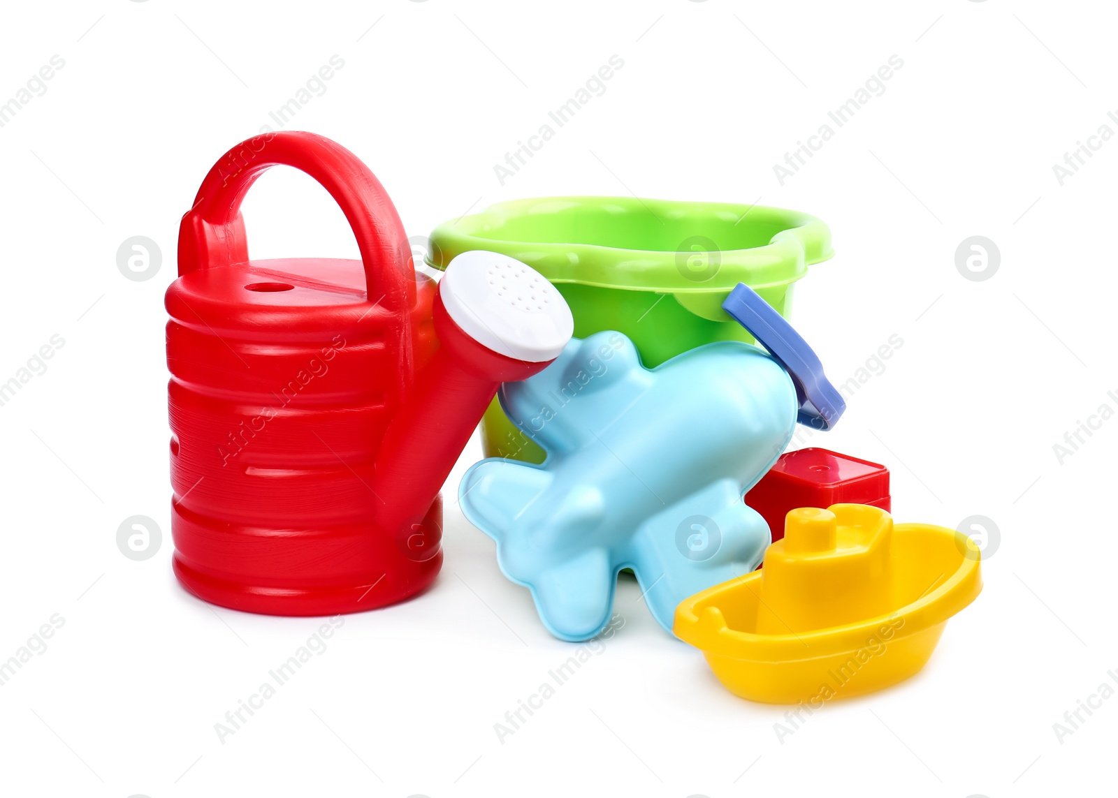 Photo of Set of children's plastic toys isolated on white