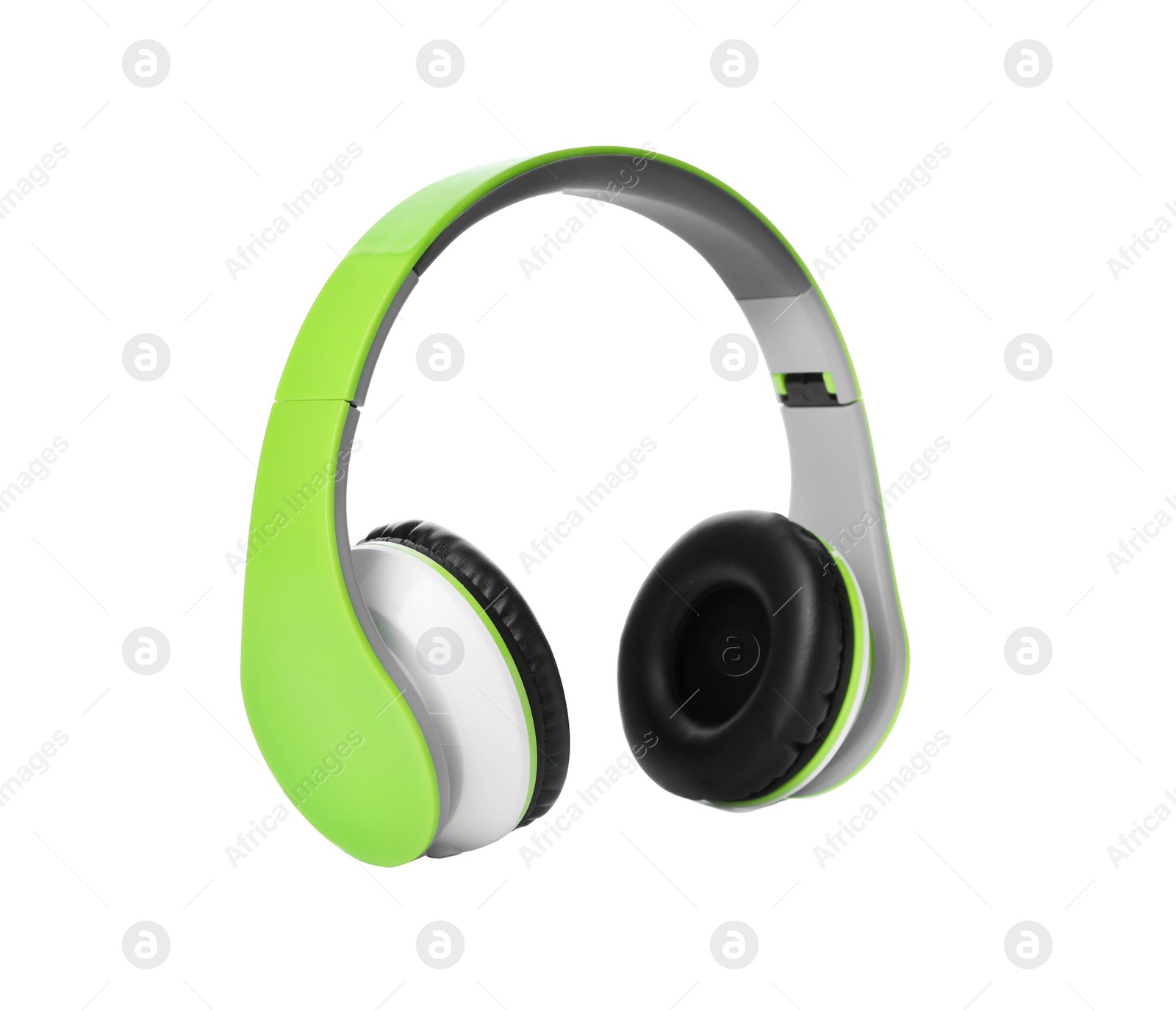 Photo of Stylish modern headphones with earmuffs on white background