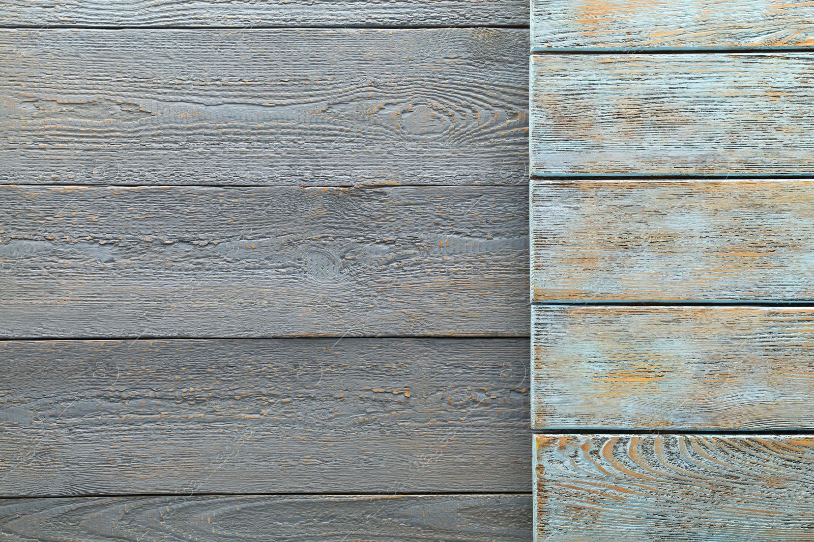 Photo of Rustic wooden surfaces as background, top view