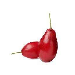 Photo of Fresh ripe dogwood berries on white background