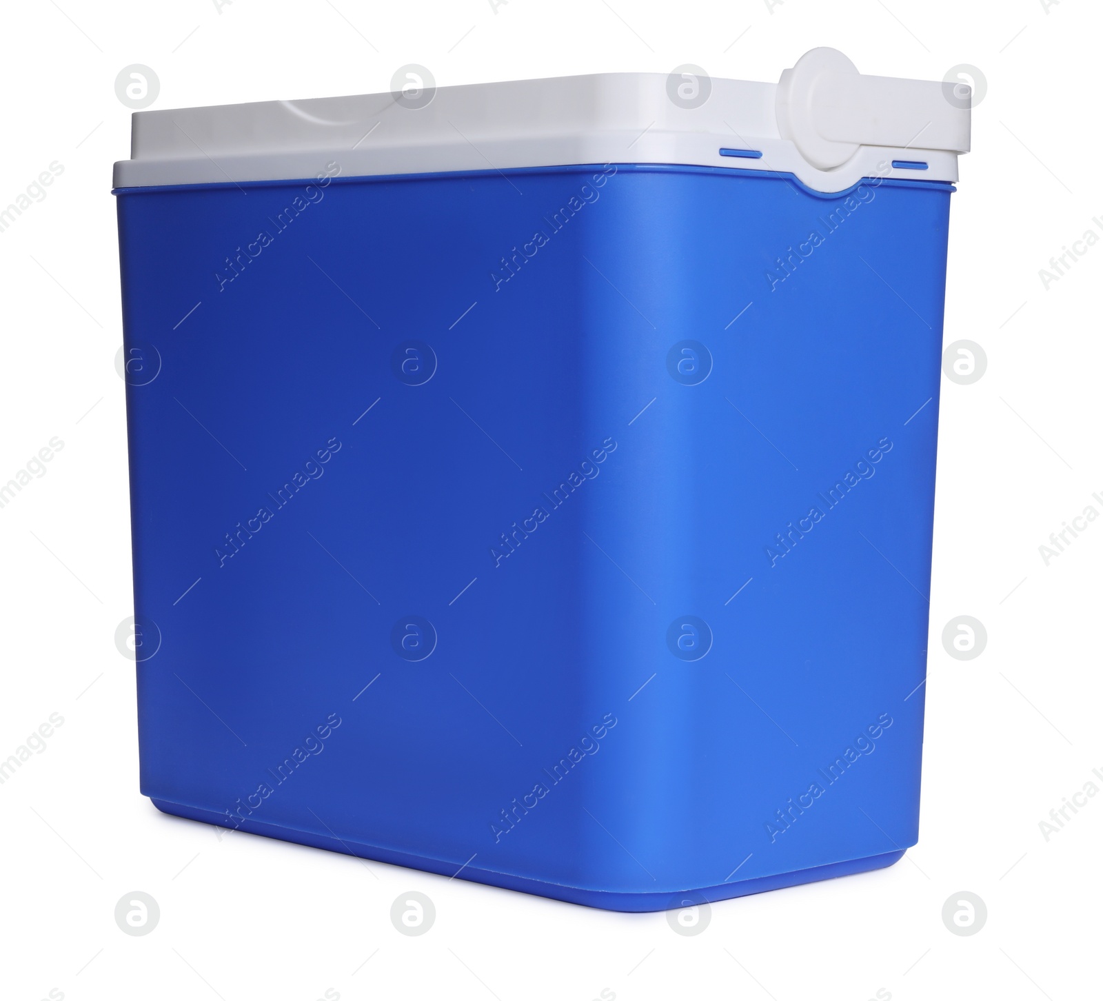 Photo of Blue plastic cool box isolated on white