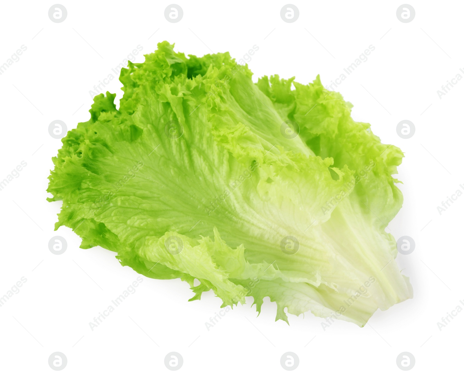 Photo of Fresh green lettuce leaves isolated on white, top view