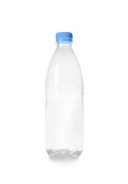 Photo of One plastic bottle on white background. Recycle concept