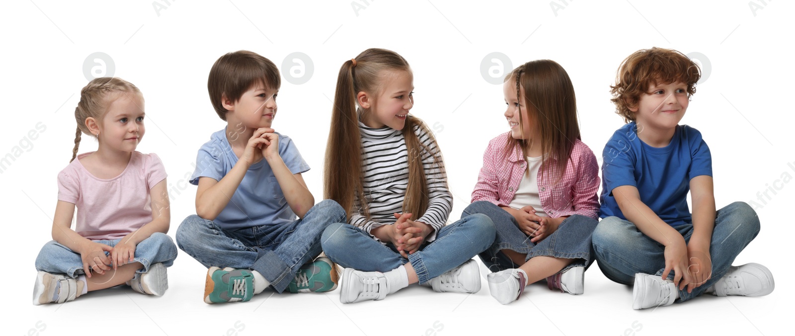 Photo of Group of cute children on white background