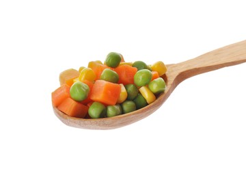 Mix of fresh vegetables in wooden spoon on white background