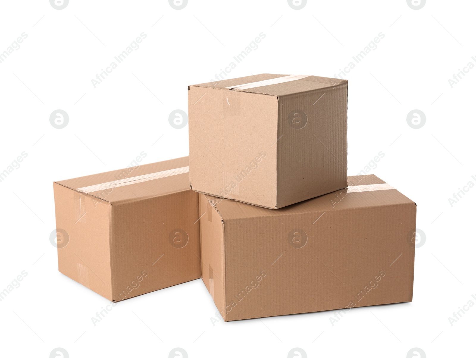 Photo of Cardboard boxes on white background. Mockup for design