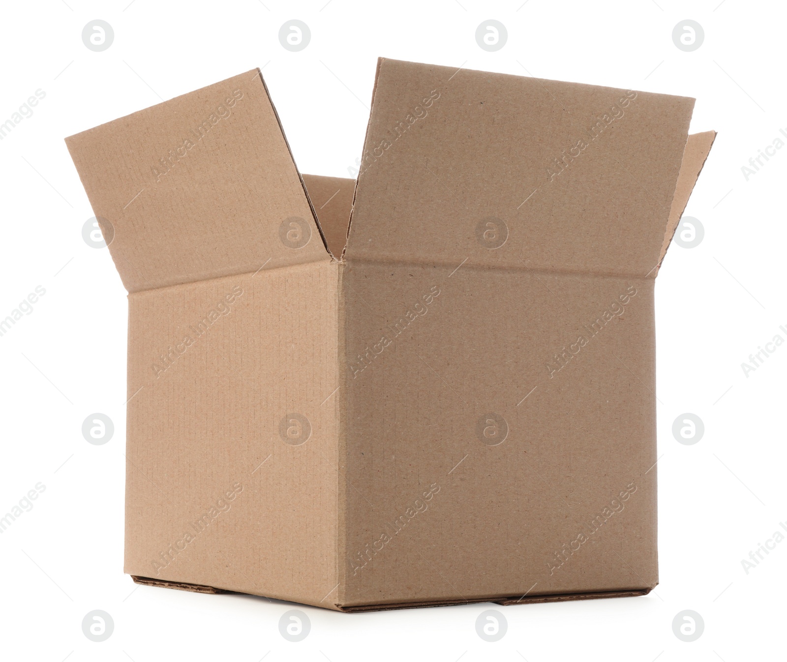 Photo of One open cardboard box on white background