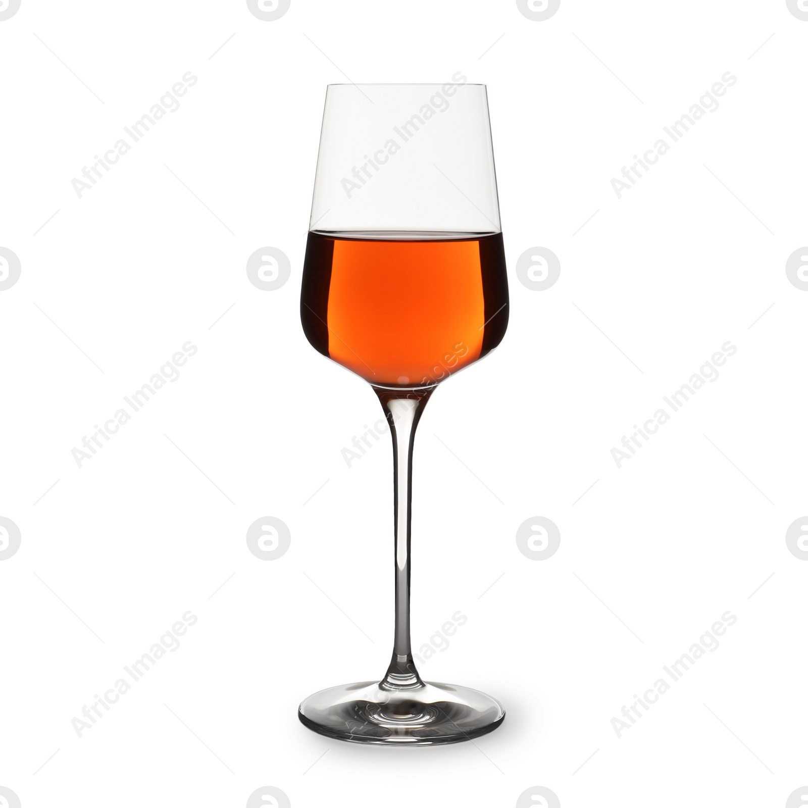 Photo of Glass of delicious expensive wine on white background