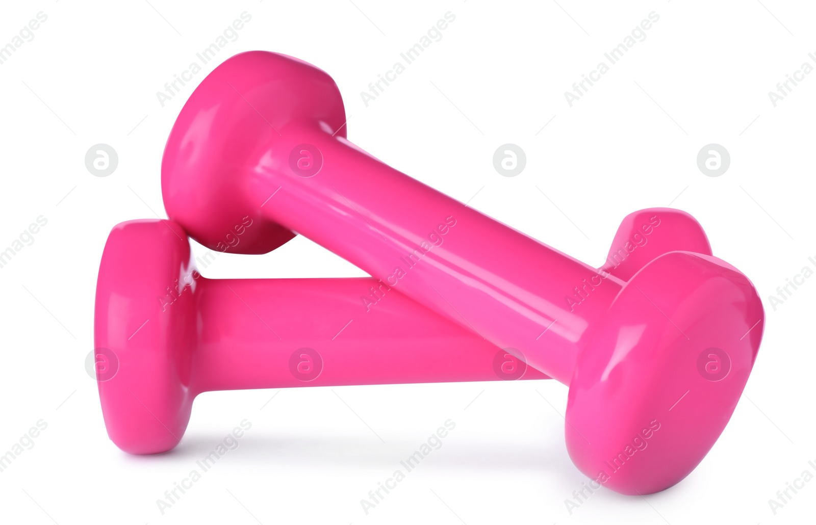 Photo of Color dumbbells on white background. Home fitness