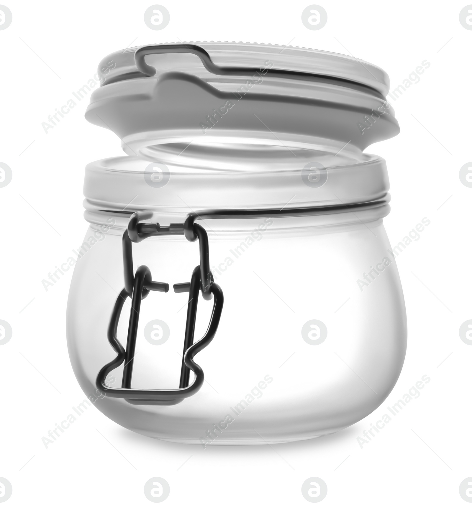 Photo of Open empty glass jar isolated on white