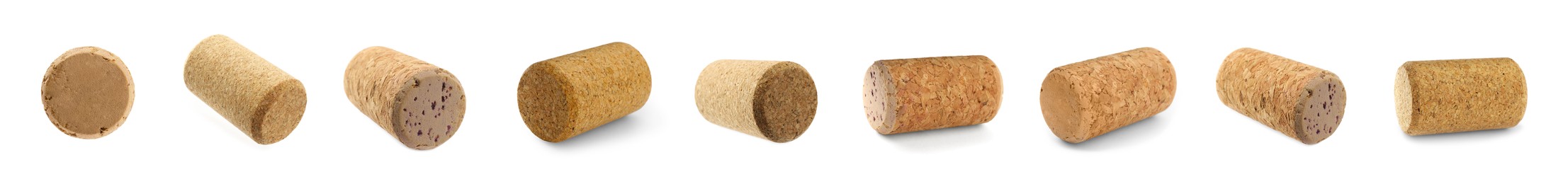 Set with wine corks on white background. Banner design