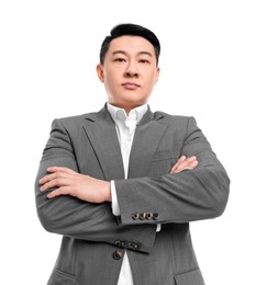 Photo of Businessman in suit posing on white background