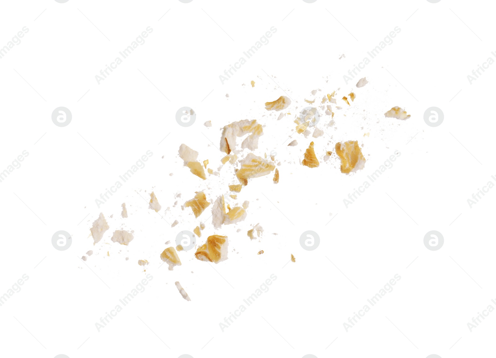 Photo of Shredded dry rolled oats isolated on white