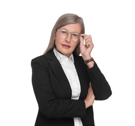 Portrait of confident woman in glasses on white background. Lawyer, businesswoman, accountant or manager