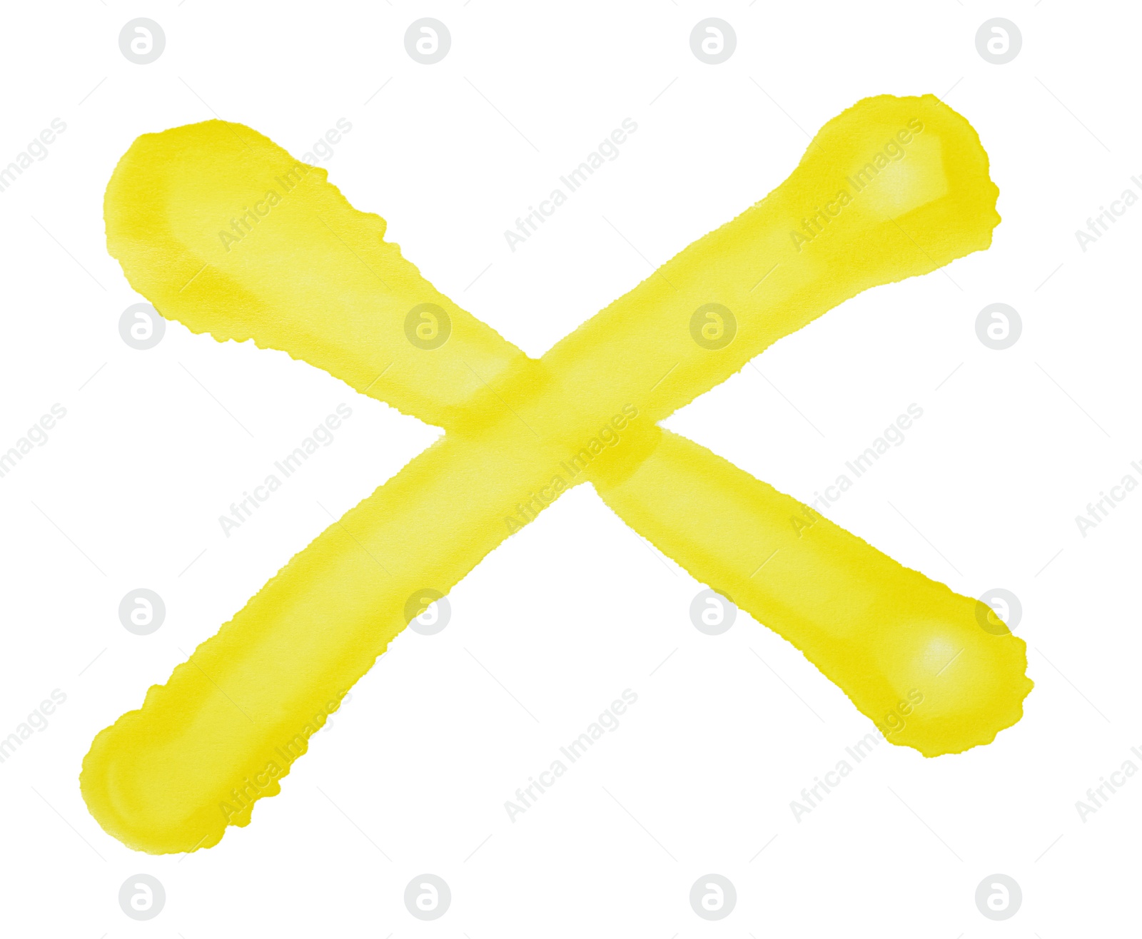 Photo of Crossed lines drawn by yellow spray paint on white background