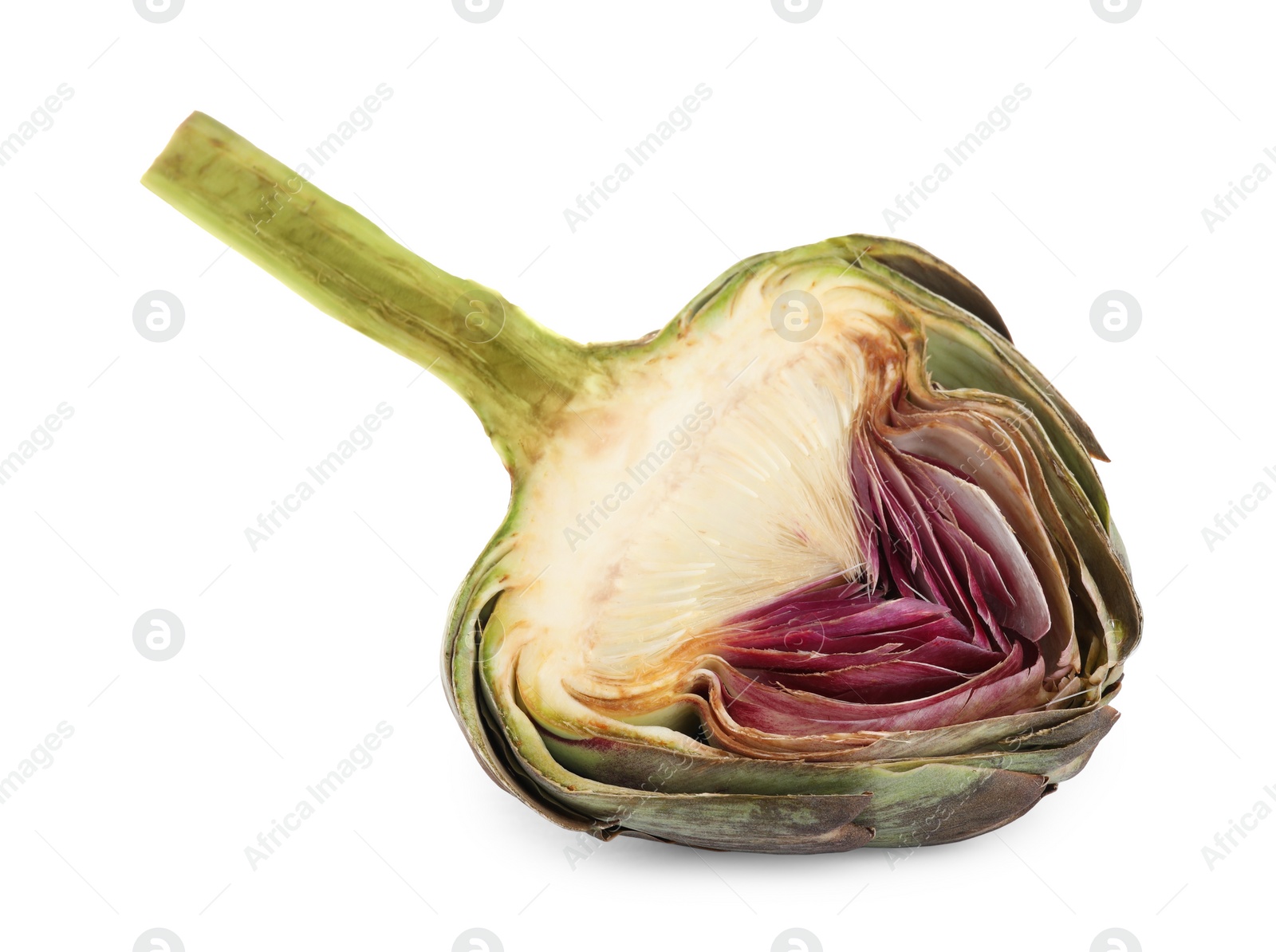 Photo of Half of fresh raw artichoke isolated on white