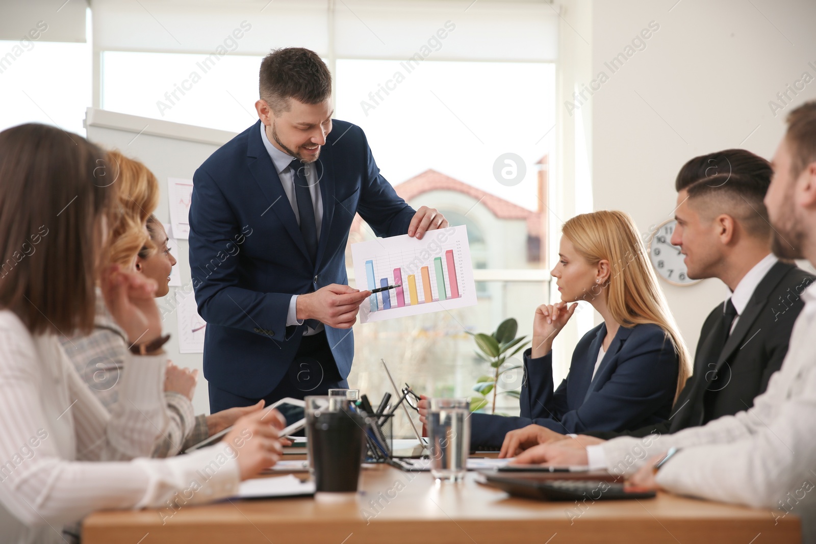 Photo of Businesspeople having meeting in office. Management consulting