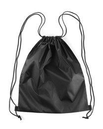 Photo of One black drawstring bag isolated on white