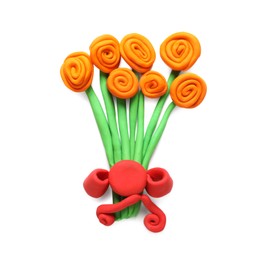 Photo of Beautiful flowers made of plasticine isolated on white, top view