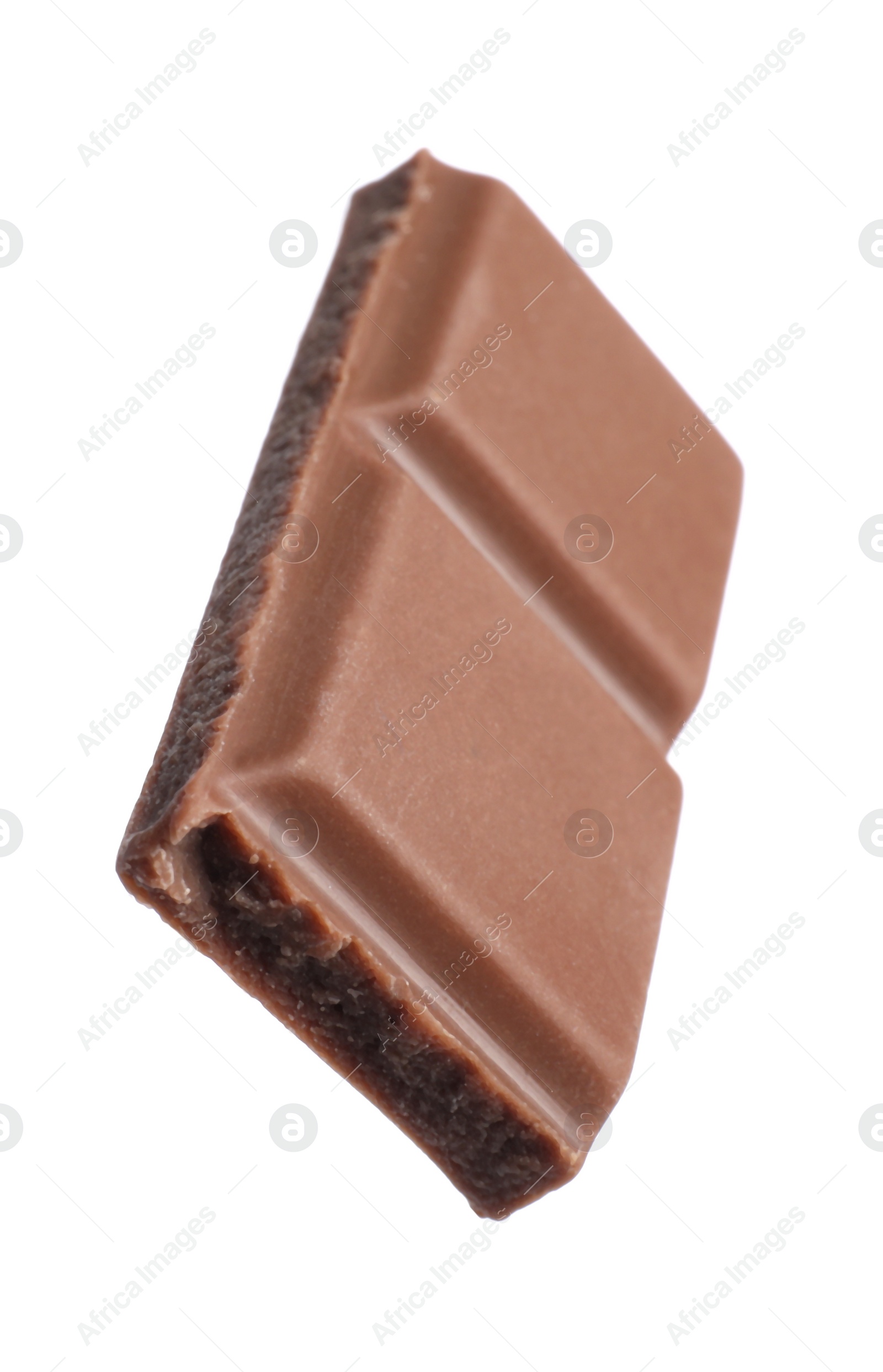 Photo of Piece of tasty chocolate bar isolated on white