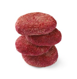 Photo of Stack of tasty vegan cutlets isolated on white