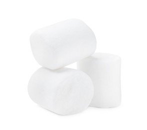 Photo of Delicious sweet puffy marshmallows on white background