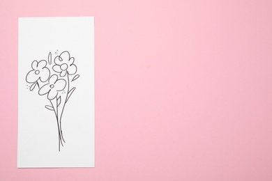 Photo of Handmade greeting card on pink background, top view with space for text. Happy Mother's Day