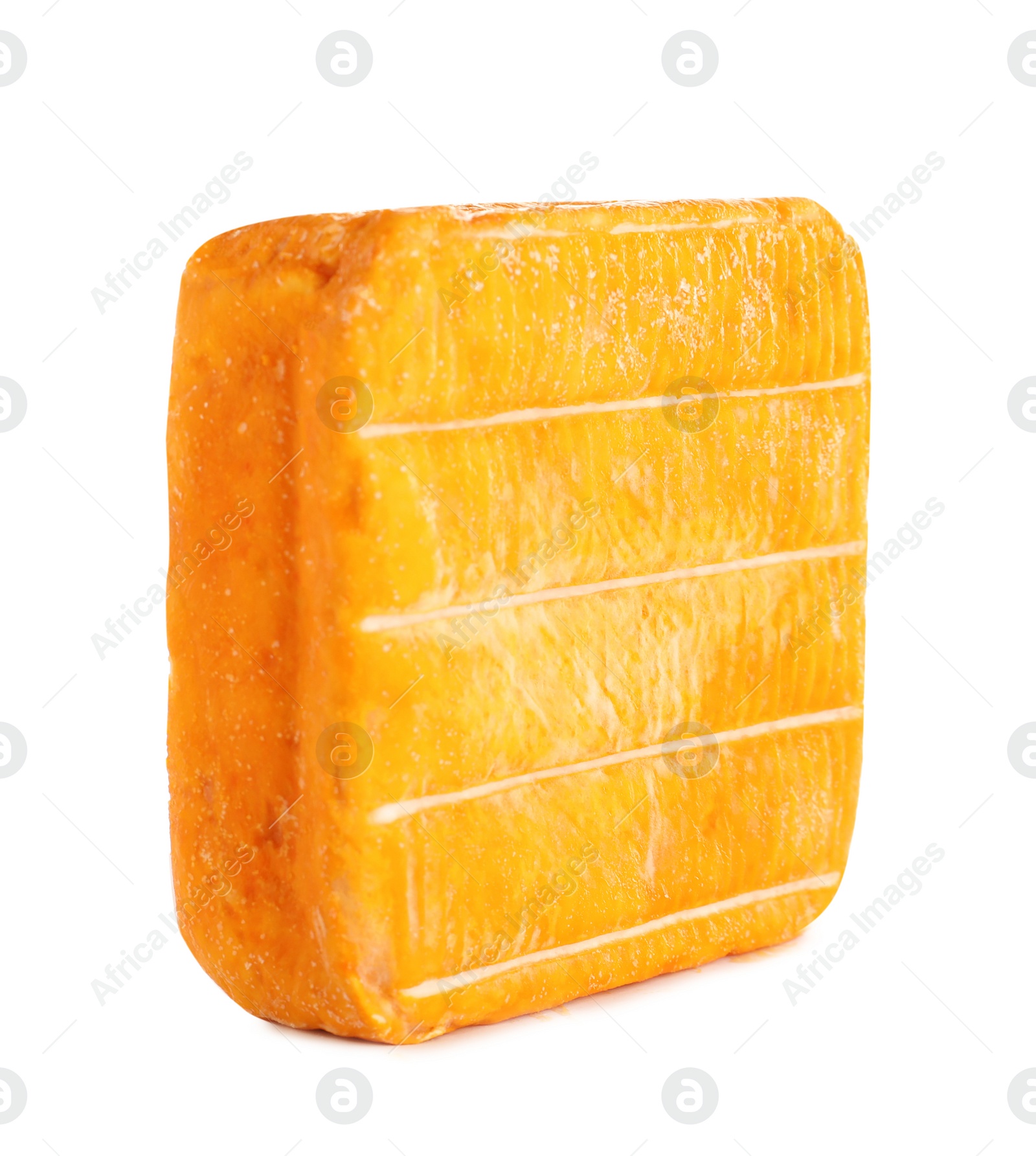 Photo of Block of tasty munster cheese isolated on white