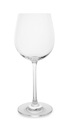 Photo of Empty clear wine glass on white background