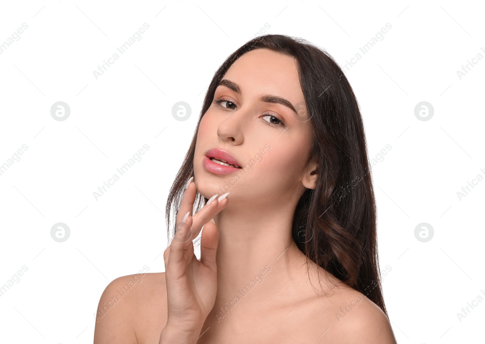 Photo of Portrait of beautiful young woman on white background