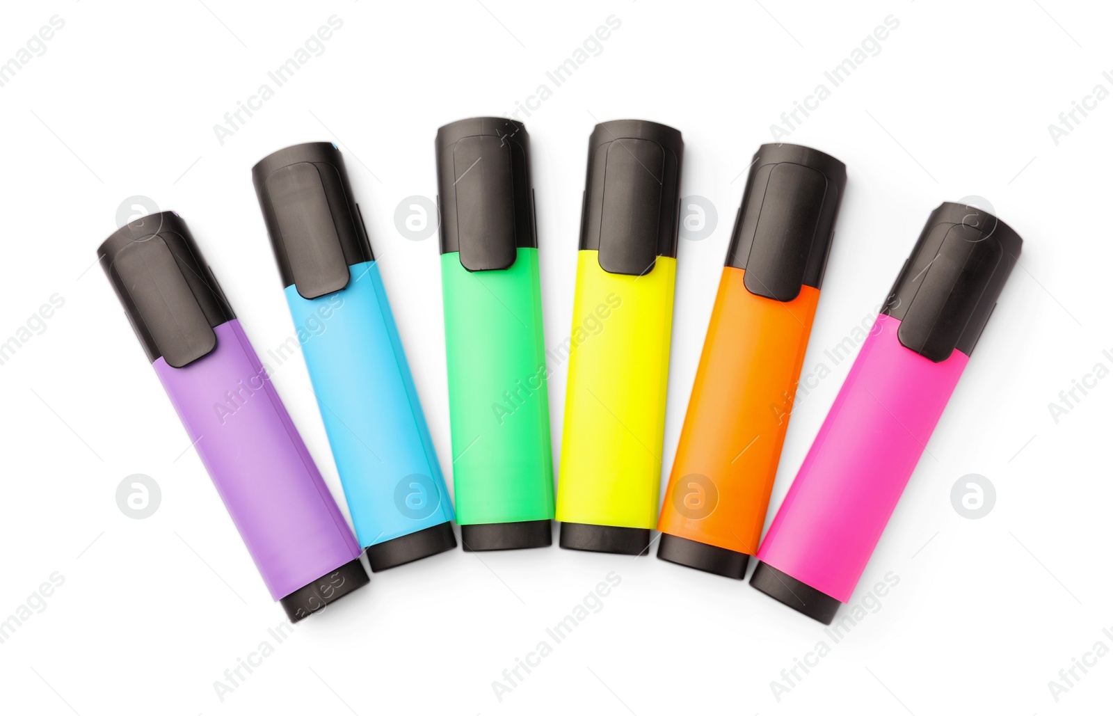 Photo of Many colorful markers isolated on white, top view